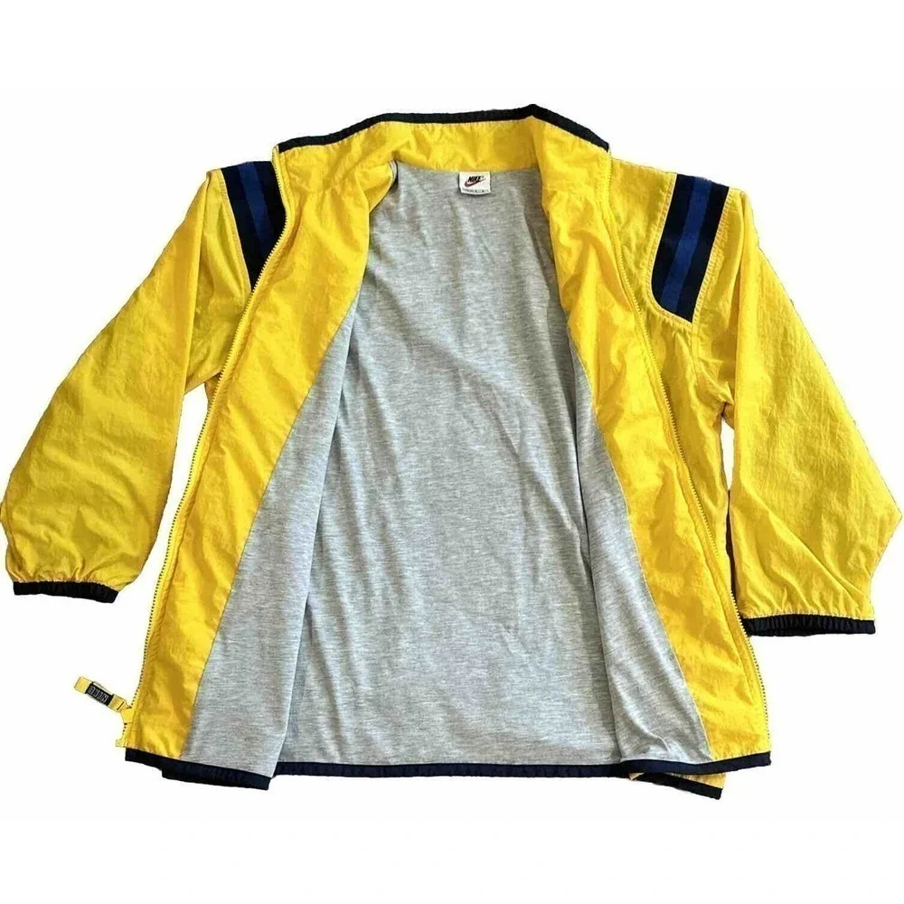 90s VTG Nike Youth L ( 14-16 ) Yellow Lined Banded Shoulder Windbreaker Jacket